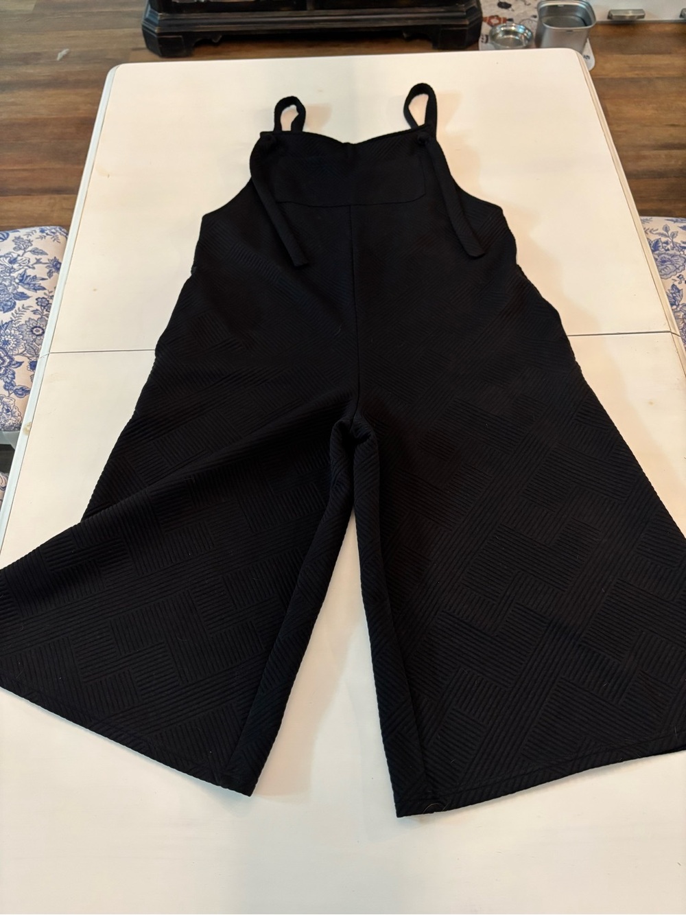 Black Wide-Leg Textured Jumpsuit with Straps